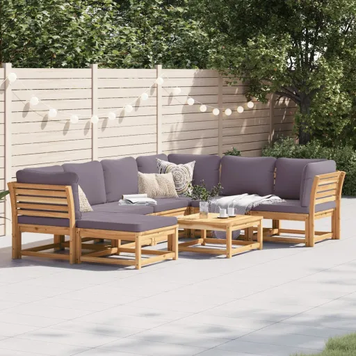 Conjunto Lounge Jardim c/Almofadões Madeira Maciça Acácia (8 pcs)