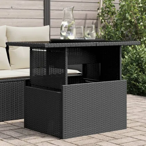 Mesa de Jardim com Tampo de Vidro 100x55x73 cm Vime PE Preto