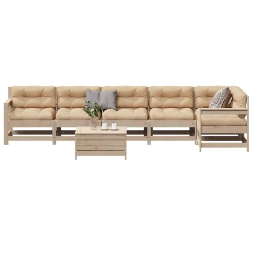 Conjunto Lounge de Jardim c/ Almofadões Pinho Maciço (7 pcs)