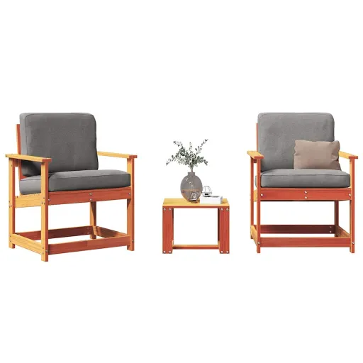 Conjunto Lounge de Jardim Pinho Maciço Castanho-Mel (3 pcs)