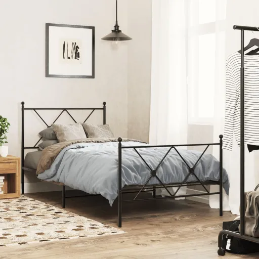 Estrutura de Cama com Cabeceira e Pés 90x190 cm Metal Preto