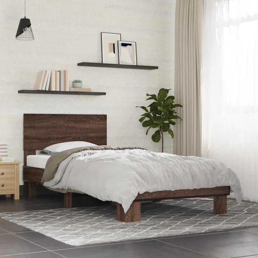 Estrutura de Cama Derivados de Madeira/Metal Carvalho Castanho