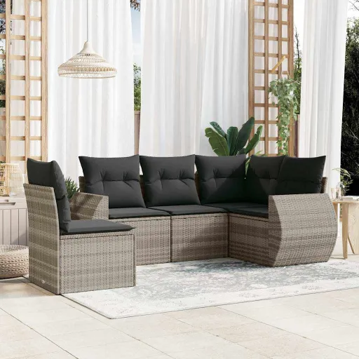 Conj. Sofás Jardim c/ Almofadões Vime PE Cinzento-Claro (5 pcs)