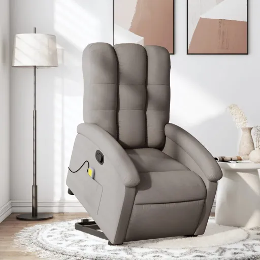 Poltrona Elevatória de Massagens Tecido Cinzento-Acastanhado