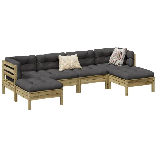 Conjunto Sofás de Jardim c/ Almofadões Pinho Impregnado (6 pcs)