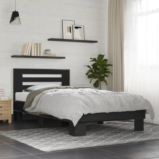 Estrutura de Cama 90x190 cm Derivados de Madeira e Metal Preto