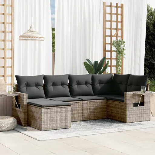 Conjunto Sofás de Jardim com Almofadões Vime Cinzento (6 pcs)