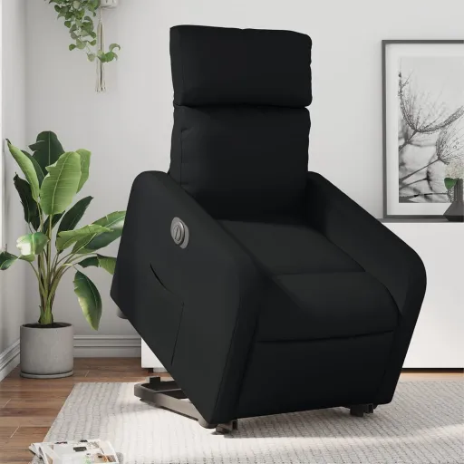 Poltrona Reclinável Elevatória Elétrica Couro Artificial Preto