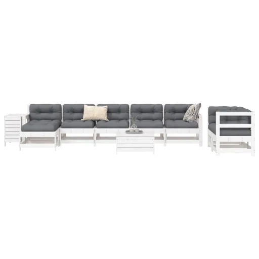 Conjunto Sofás de Jardim Madeira de Pinho Maciço Branco (10 pcs)