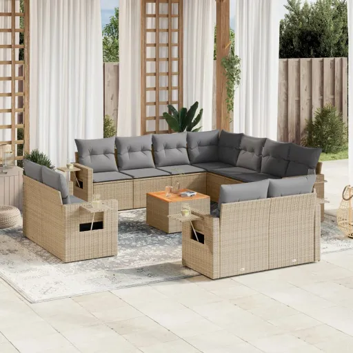Conj. Sofás Jardim c/ Almofadões Vime PE Bege Misturado (12 pcs)
