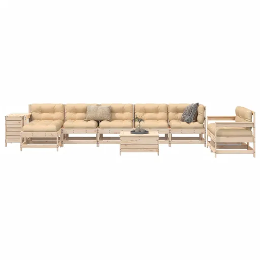 Conjunto Sofás de Jardim Madeira de Pinho Maciço (10 pcs)