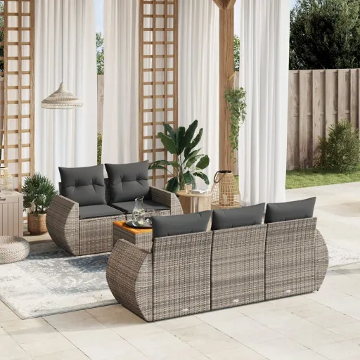 Conjunto Sofás de Jardim com Almofadões Vime Cinzento (6 pcs)