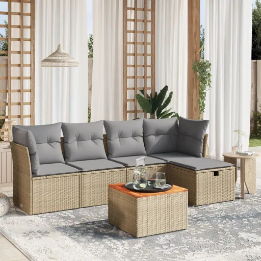 Conj. Sofás Jardim c/ Almofadões Vime PE Bege Misturado (6 pcs)