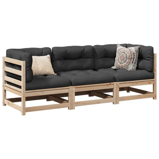 Conjunto Sofás de Jardim c/ Almofadões Pinho Maciço (3 pcs)