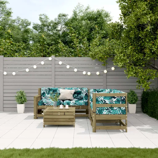 Conjunto Lounge de Jardim c/ Almofadões Pinho Impregnado (5 pcs)