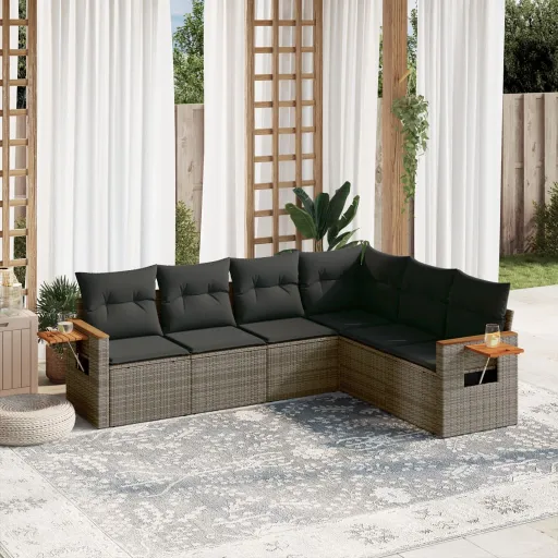 Conjunto Sofás de Jardim com Almofadões Vime Cinzento (6 pcs)