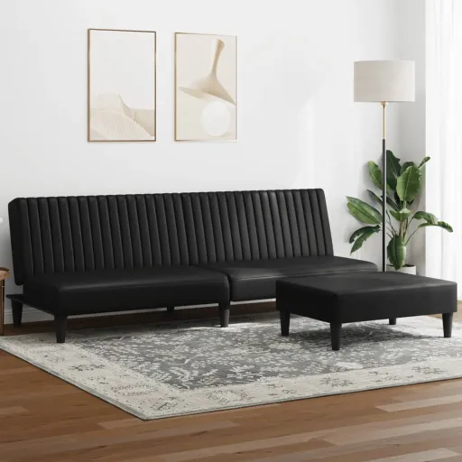 Conjunto de Sofás Couro Artificial Preto (2 pcs)