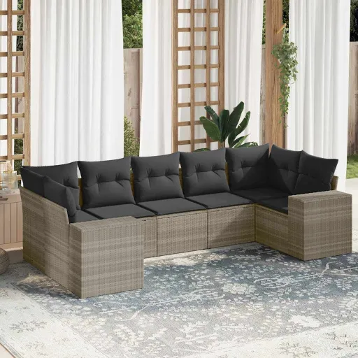 Conj. Sofás Jardim com Almofadões Vime PE Cinzento-Claro (7 pcs)