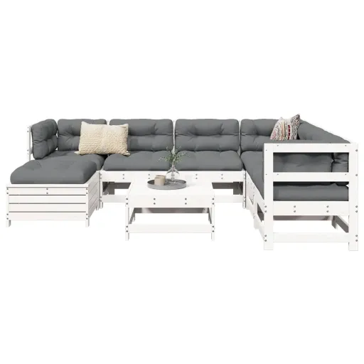 Conjunto Sofás de Jardim Pinho Maciço Branco (8 pcs)