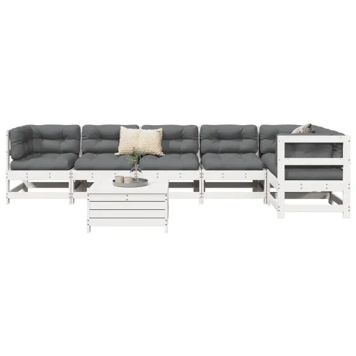 Conjunto de Sofás para Jardim Pinho Maciço Branco (7 pcs)
