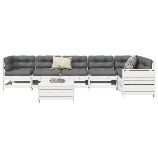 Conjunto de Sofás para Jardim Pinho Maciço Branco (7 pcs)