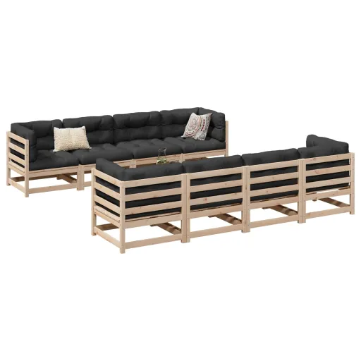 Conjunto Sofás de Jardim Madeira de Pinho Maciço (9 pcs)