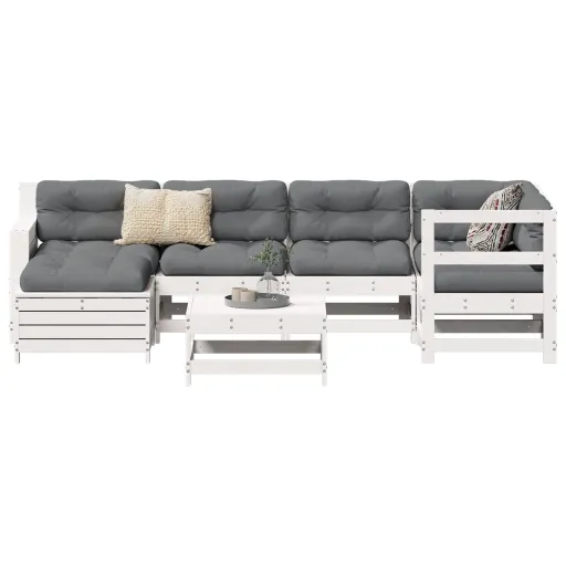 Conjunto de Sofás para Jardim Pinho Maciço Branco (7 pcs)