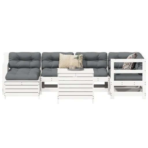 Conjunto de Sofás para Jardim Pinho Maciço Branco (7 pcs)