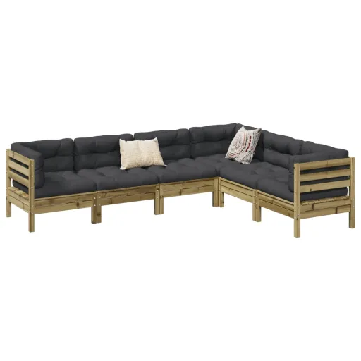 Conjunto Sofás de Jardim c/ Almofadões Pinho Impregnado (6 pcs)