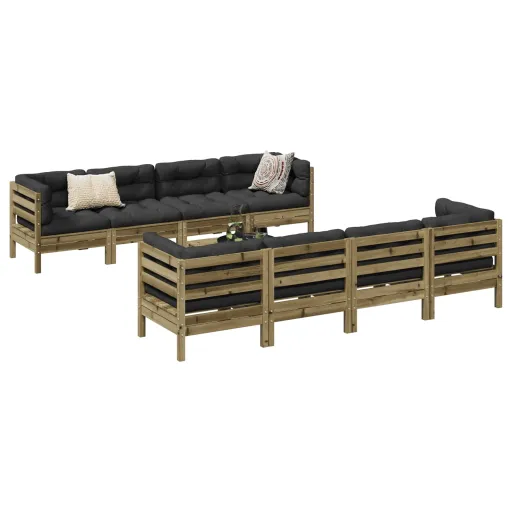 Conjunto Sofás de Jardim c/ Almofadões Pinho Impregnado (9 pcs)