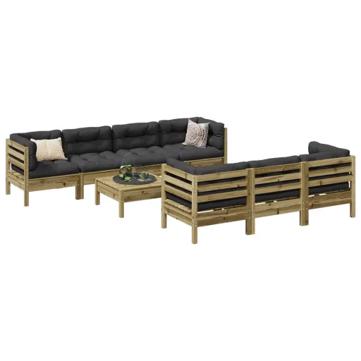 Conj. Sofás Jardim c/ Almofadões Madeira Pinho Impregnada (8 pcs)