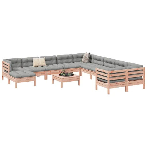 Conj. Sofás Jardim c/ Almofadões Madeira Abeto-de-Douglas (12 pcs)