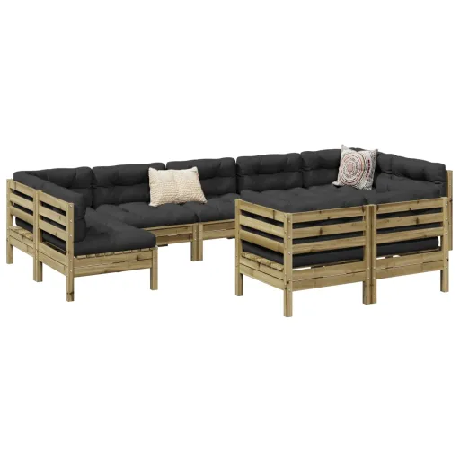 Conjunto Sofás de Jardim c/ Almofadões Pinho Impregnado (9 pcs)
