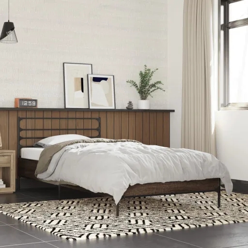 Estrutura de Cama Derivados de Madeira/Metal Carvalho Castanho