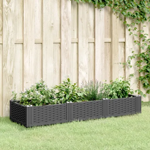 Vaso/Floreira de Jardim c/ Estacas 125x40x28,5 cm PP Preto