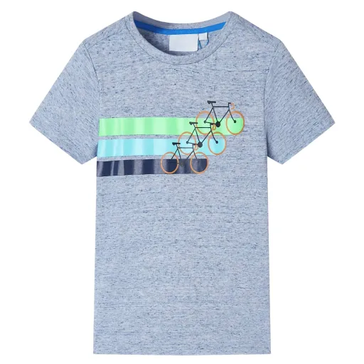 T-Shirt de Manga Curta para Criança Azul-Mesclado 128