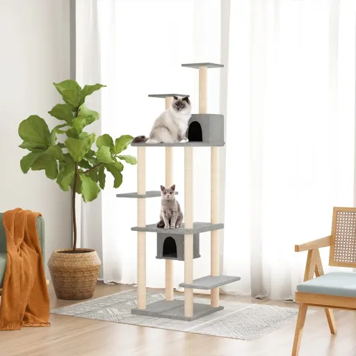 Árvore p/ Gatos c/ Postes Arranhadores Sisal 176 cm Cinza-Claro