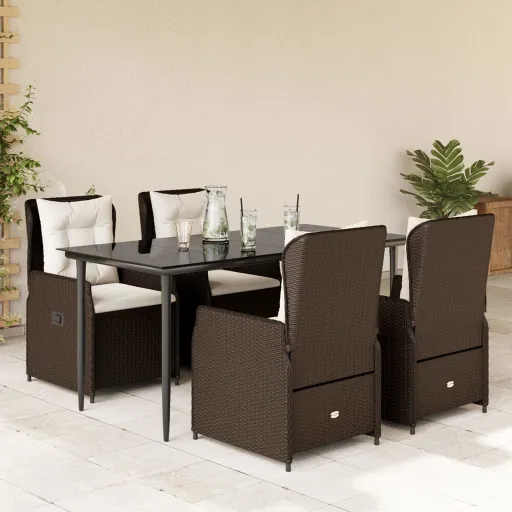 Conjunto Jantar p/ Jardim c/ Almofadões Vime PE Castanho (5 pcs)