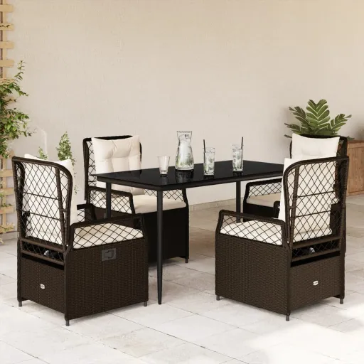 Conjunto Jantar p/ Jardim c/ Almofadões Vime PE Castanho (5 pcs)