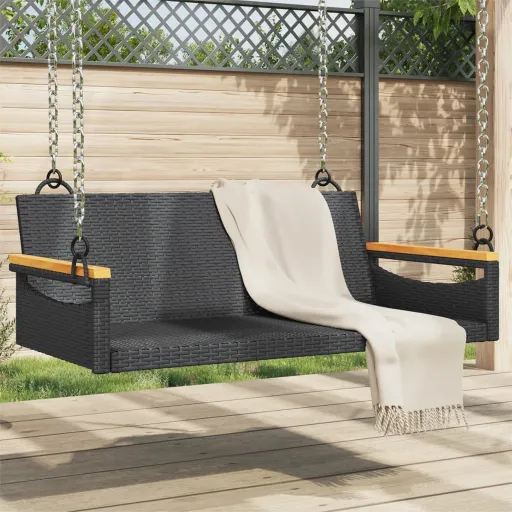 Banco Baloiço 109x62x40 cm Vime PE Preto