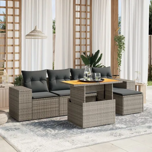 Conjunto Sofás de Jardim com Almofadões Vime Cinzento (6 pcs)