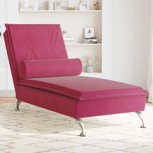 Chaise Lounge de Massagem com Rolo Veludo Vermelho Tinto