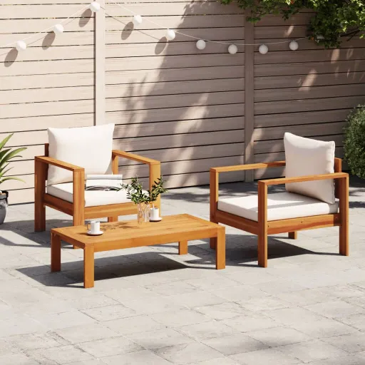 Conjunto de Sofás de Jardim com Almofadões Acácia Maciça (3 pcs)