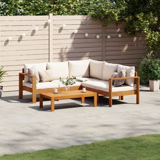 Conjunto de Sofás de Jardim com Almofadões Acácia Maciça (4 pcs)