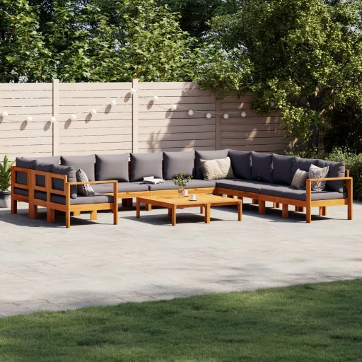 Conjunto de Sofás de Jardim com Almofadões Acácia Maciça (9 pcs)