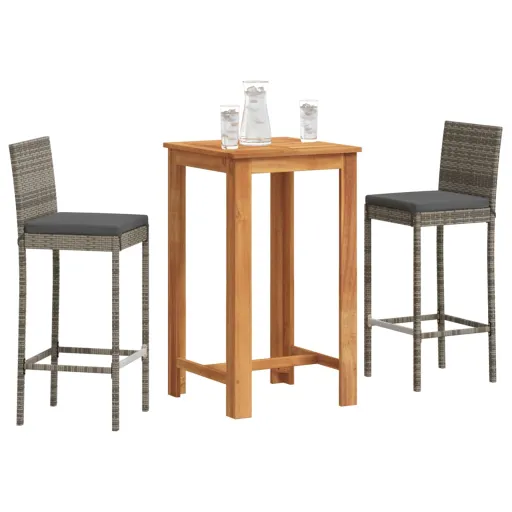 Conjunto de Bar p/ Jardim Acácia Maciça/Vime PE Cinzento (3 pcs)