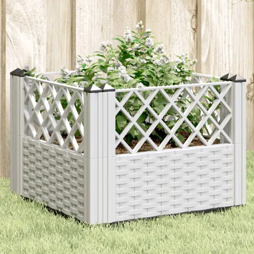 Vaso/Floreira de Jardim c/ Estacas 43,5x43,5x43,5 cm PP Branco