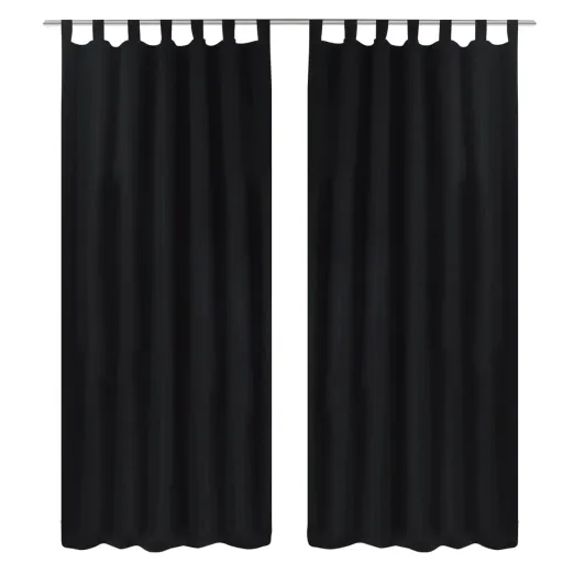Cortinas de Cetim com Laços,  , Preto 140 x 225 cm (2 pcs)