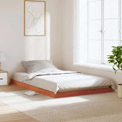 Estrutura de Cama 120x200 cm Madeira Pinho Maciça Castanho Cera