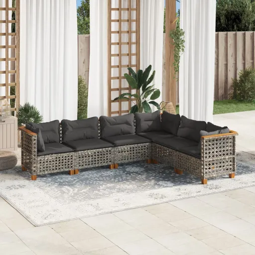 Conjunto Sofás de Jardim com Almofadões Vime Cinzento (6 pcs)